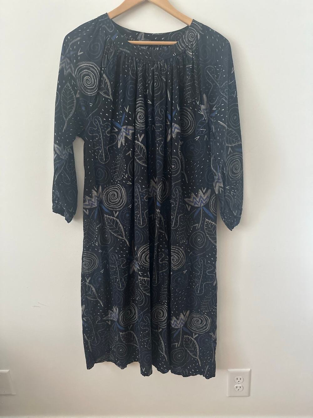 Gudrun Sjoden Krita Woven Dress Women's Large Black Lagenlook Organic Cotton